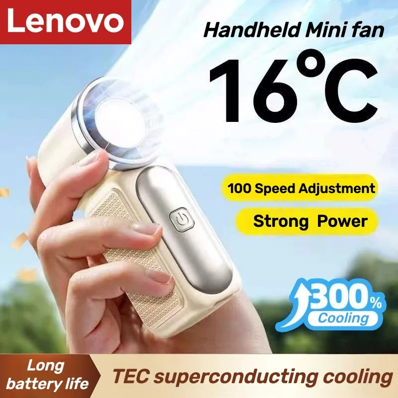 Lenovo Portable Handheld Mini Fan 100 Speed Adjust Type C Rechargeable Fan Digital Display Desktop Fan Outdoor