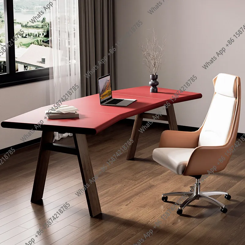

Письменный стол из натуральной кожи и массива дерева, женский офисный стол, компьютерный стол, изогнутый, современный, простой, высококачественный рабочий стол
