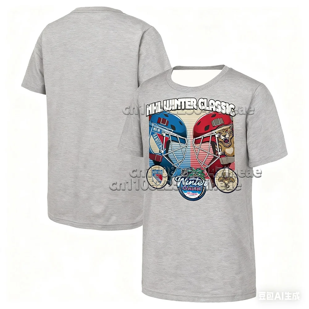 Fans Go Wild for Retro Style: تي شيرت كلاسيكي لخوذة الشتاء مع طباعة ثلاثية الأبعاد، قميص رياضي كاجوال فضفاض