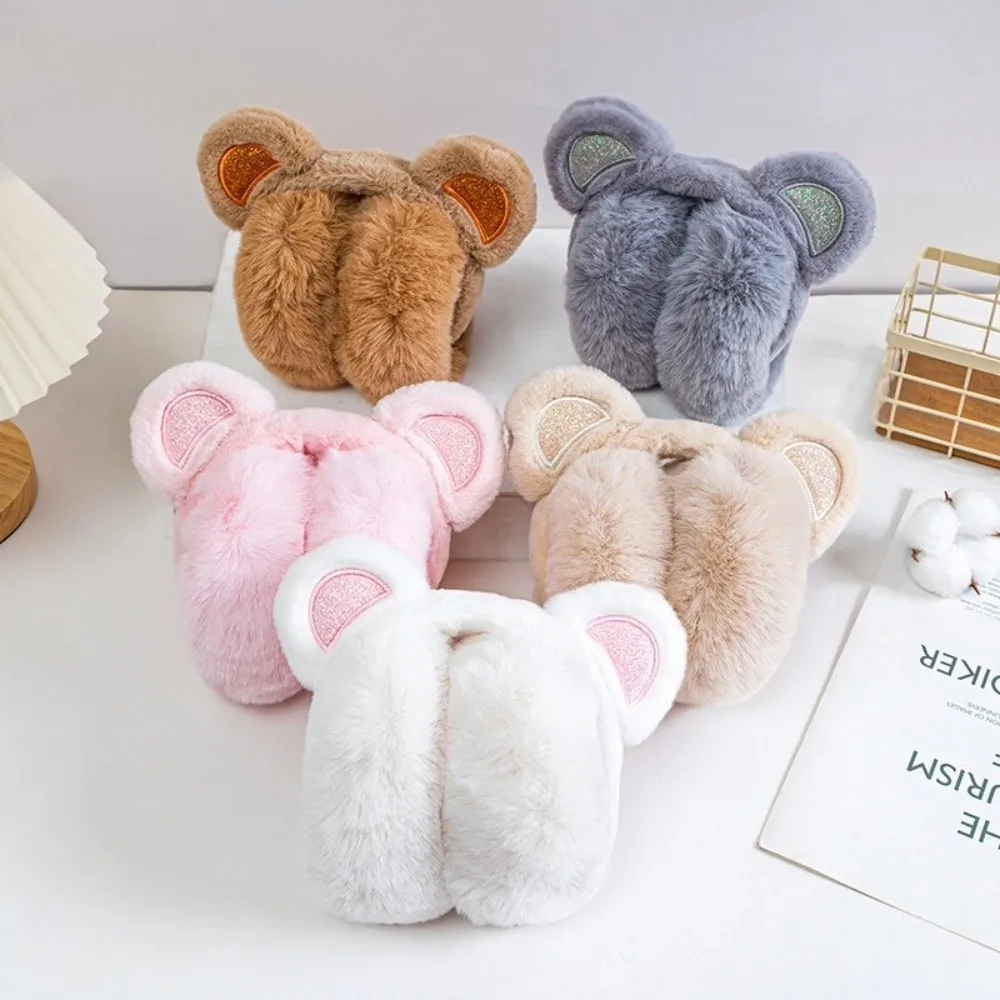 Moda Peluche Paillettes Orso Paraorecchie Antigelo Pieghevole Scaldaorecchie Addensato Tenere Al Caldo Inverno Paraorecchie per Le Donne Ragazze