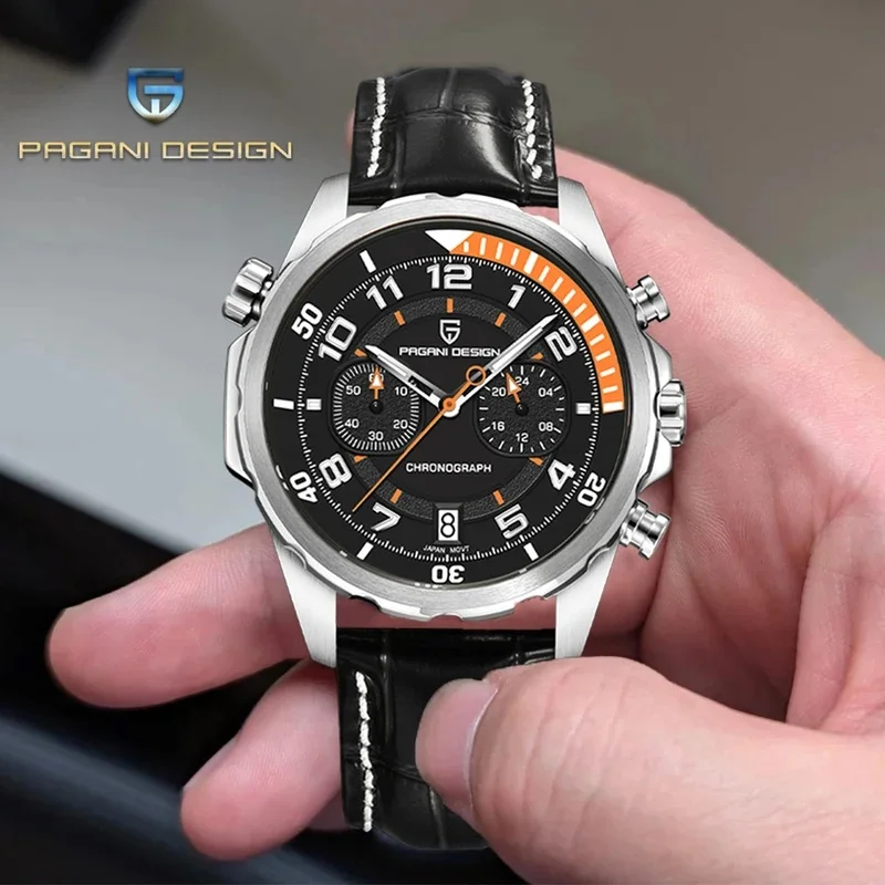 PAGANI DESIGN 44MM Business Men's Quartz Watch Rotating Scale Dial Chronometer 50M Waterproof Luminous New Model for Men