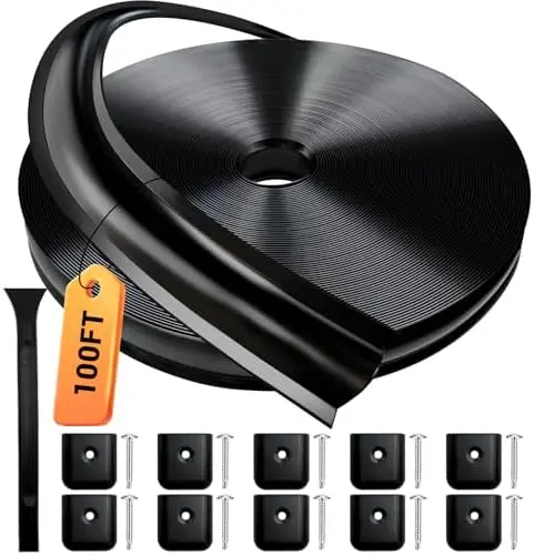 

HZE 1” RV Trim Molding – 100 Ft Heavy Duty Weather Stripping with End Caps & Screw Covers – Black