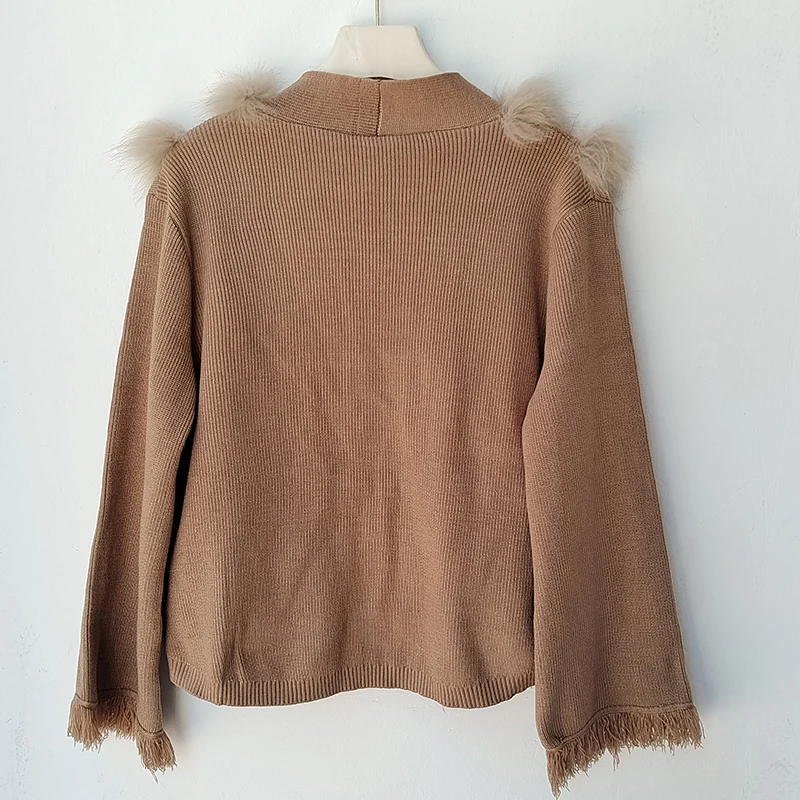 Women Autumn Luxury Fox Fur Stripe Cardigan Feminino Elegant Knitwear Cardigans Sweater Long Sleeve Winter Open Stitch Female