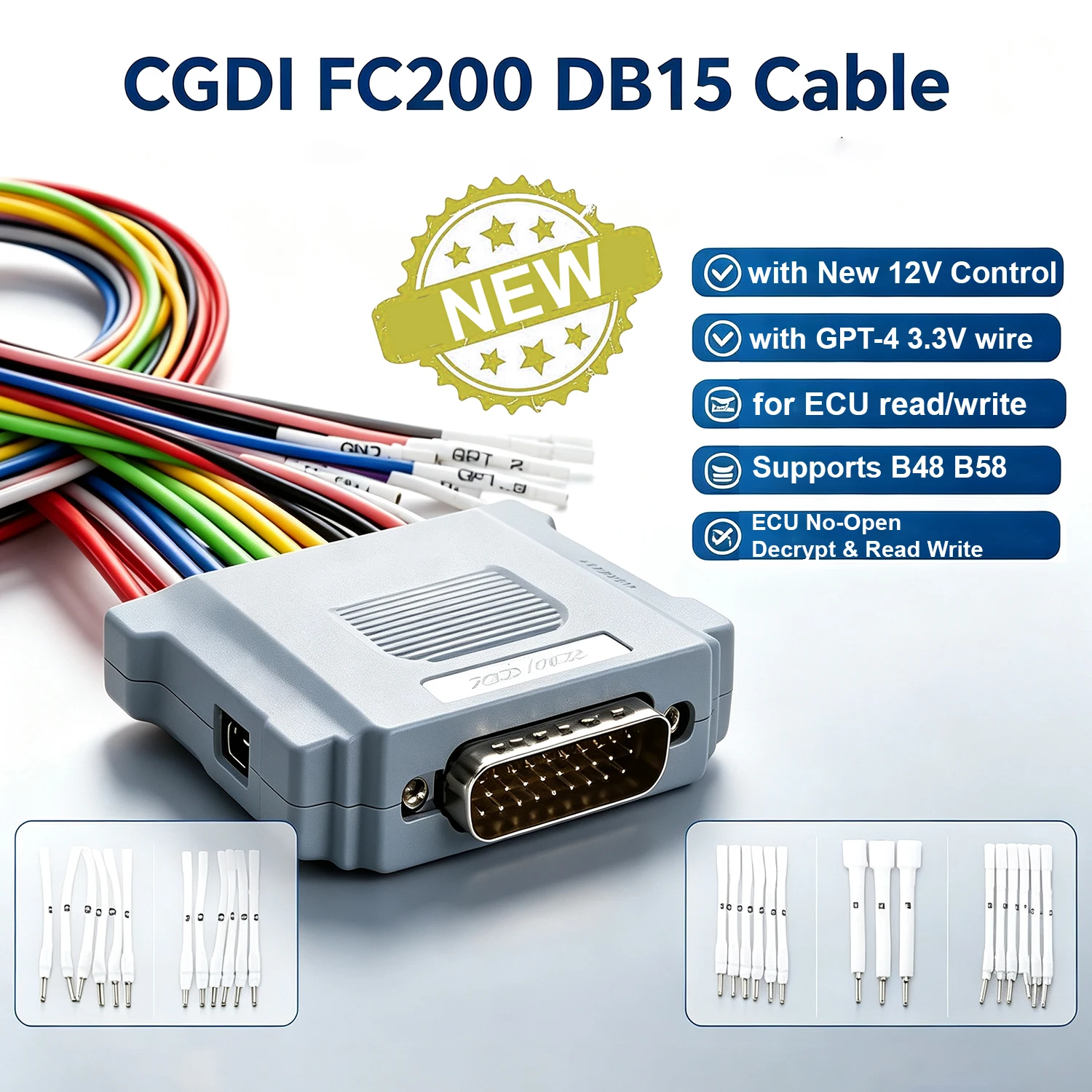 Newest FC200 DB15 Harness Adapter with New 12V Control and GPT-4 3.3V CGDI CG FC200 16 PIN Jumper Cable For ECU Reading Writing