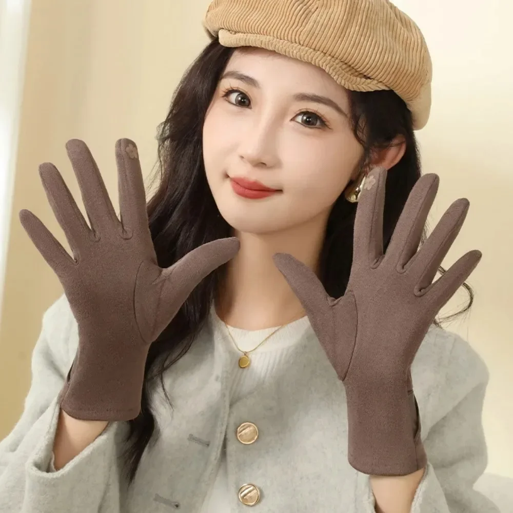 Новые зимние перчатки с сенсорным экраном, теплые варежки для вождения с полным пальцем, жемчужные лыжные перчатки в стиле ретро, спорт на открытом воздухе