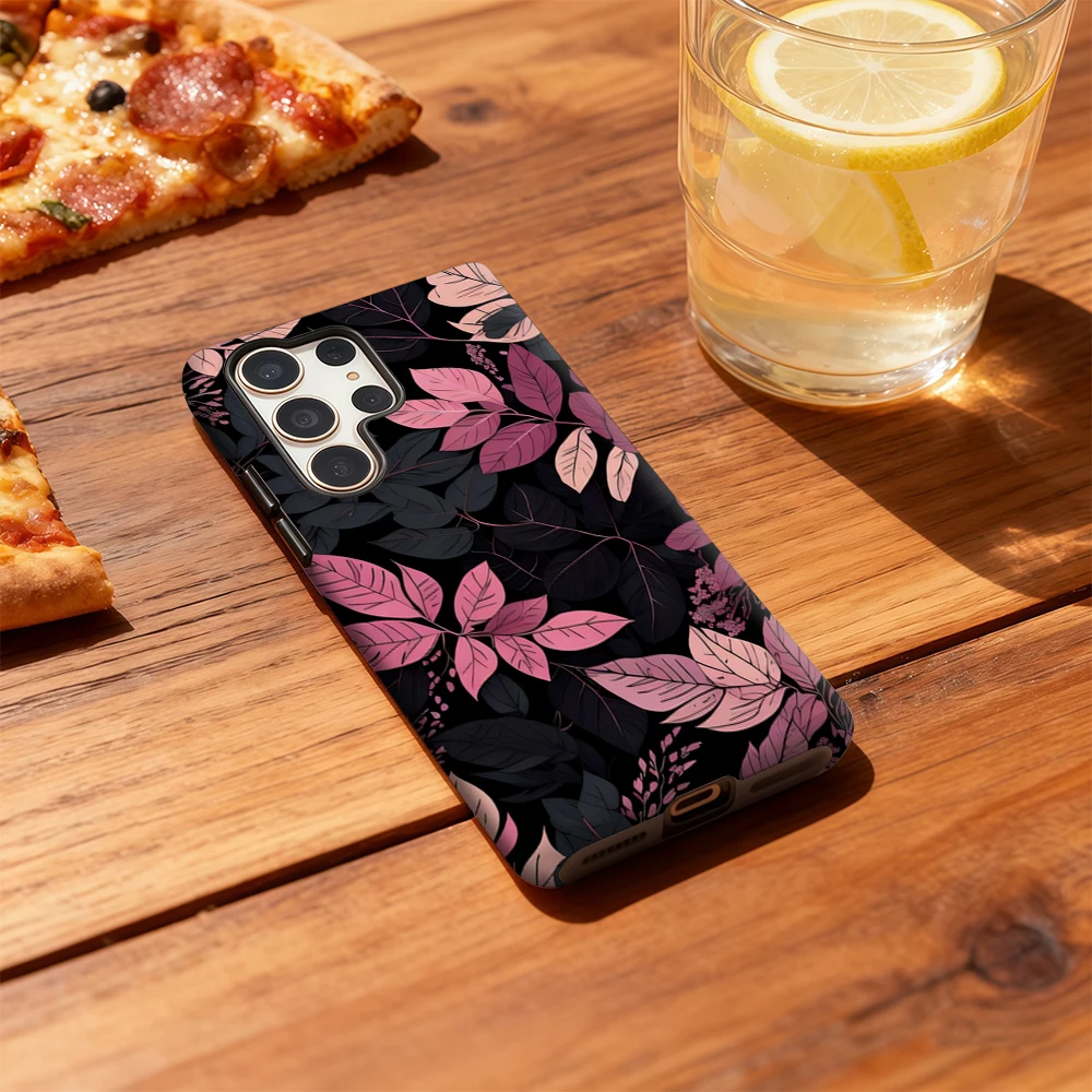 Funda de teléfono de follaje rosa para Samsung Galaxy S25 Ultra S24 S23 Ultra Plus cubierta trasera de doble capa a prueba de golpes