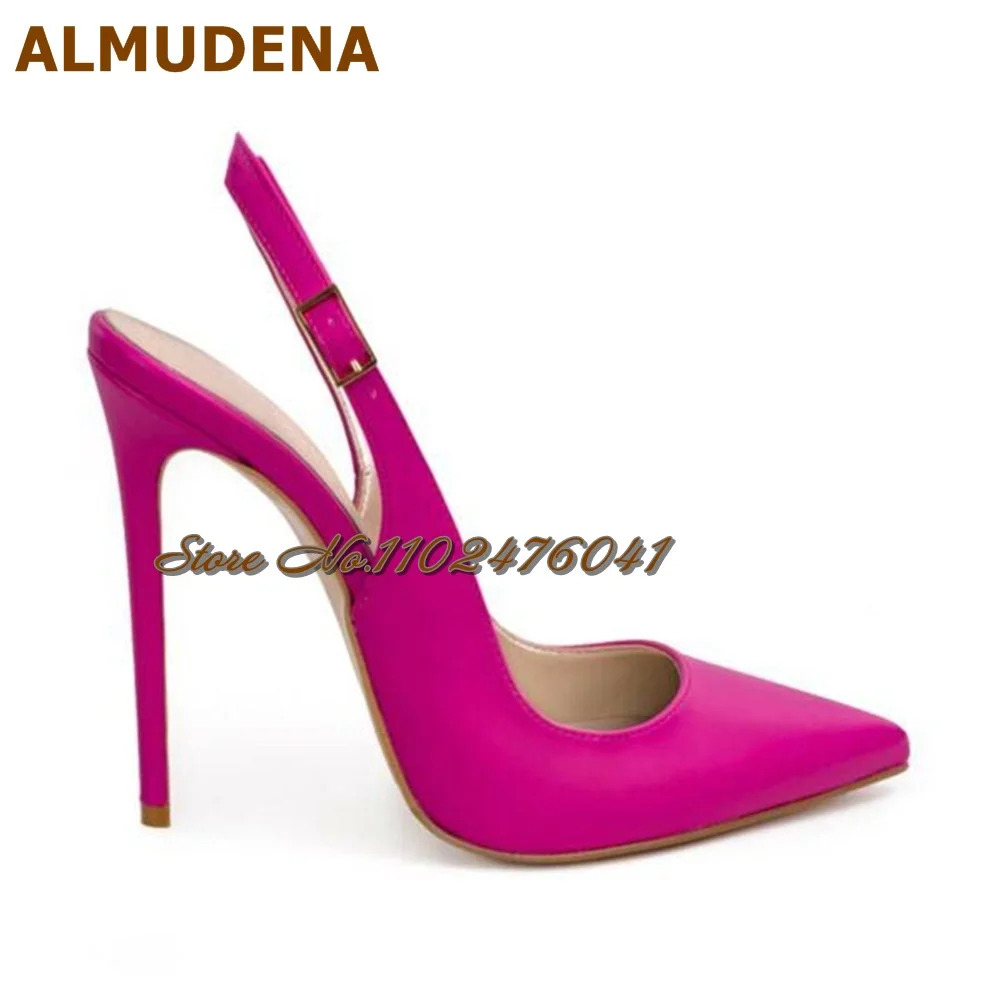 Almudena schwarz matt Leder Sling back flache Pumps 12cm Himmel High Heel spitzen Zehen Banketts chuhe Frauen Schnalle Schuhe Größe 46