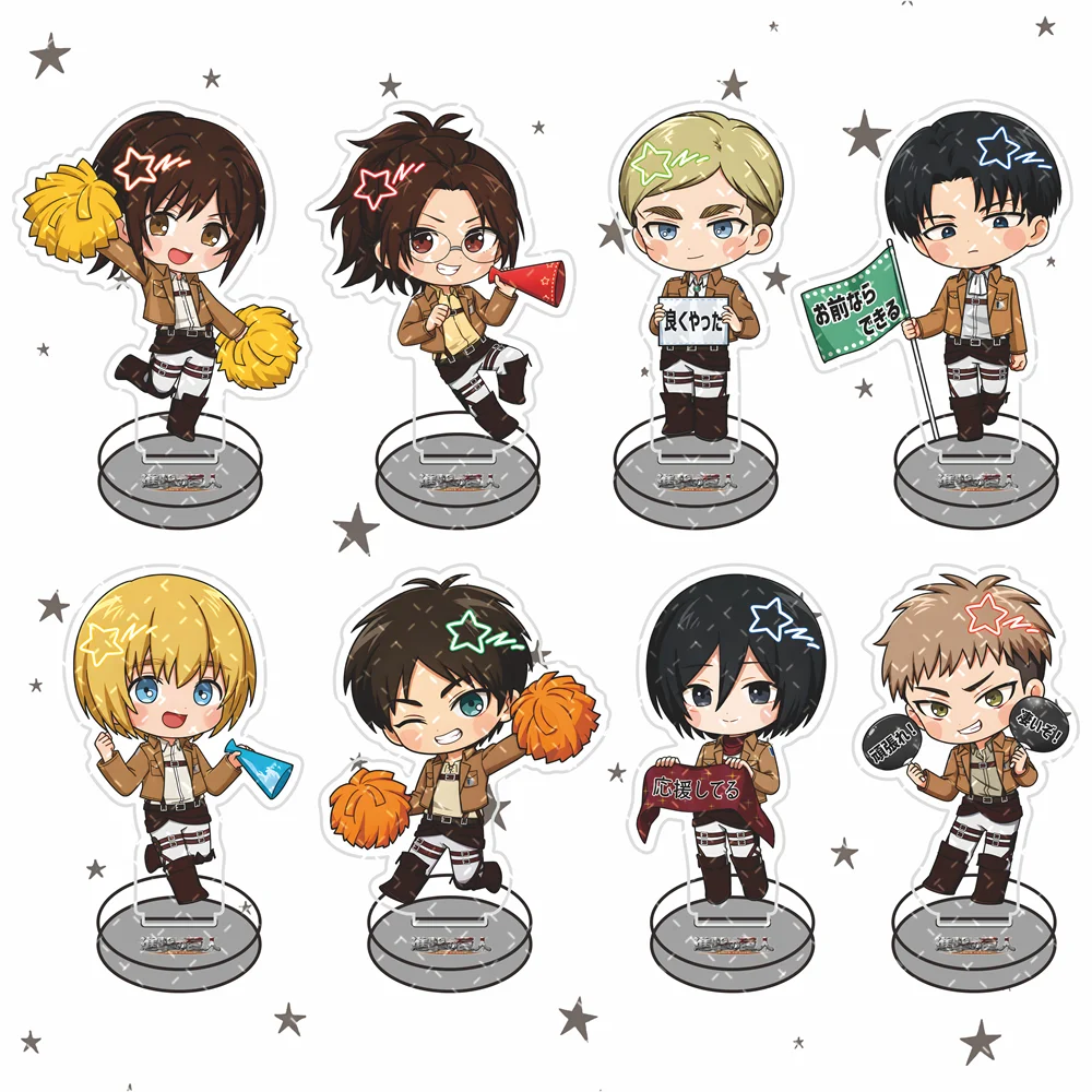 Attack on Titan 10cm Acrylic Stand Keychain Chibi Cheerleader Theme Desktop Deco Anime Tabletop Display Collectible Gift for Fan