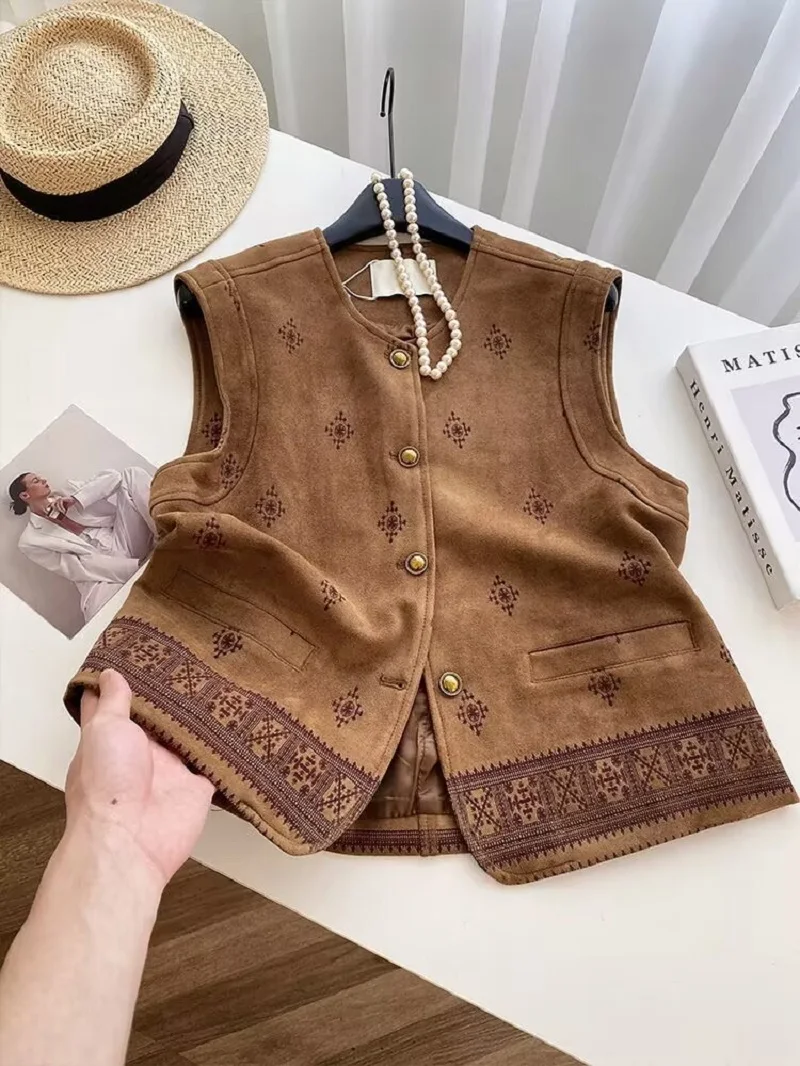 Womens Flowers Embroidered Vest Waistcoat