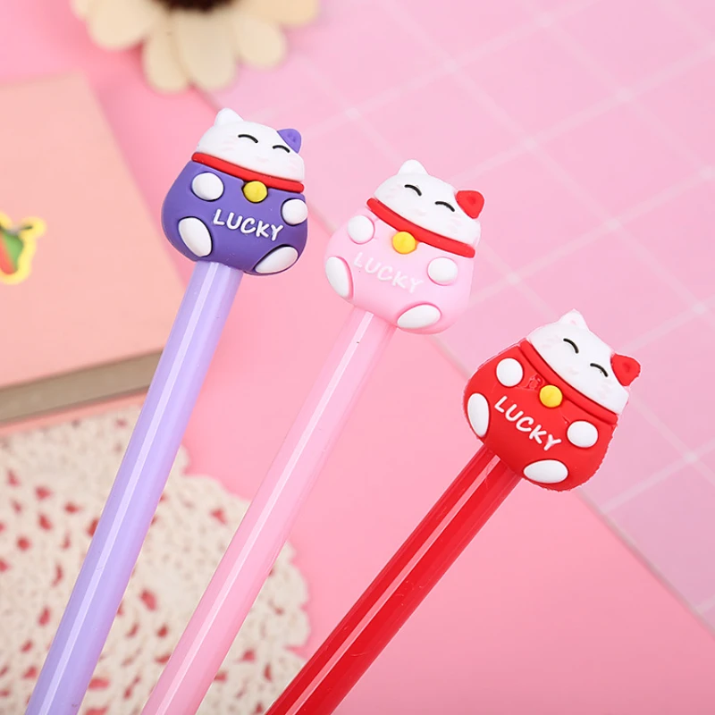 

50PCS Cartoon cat Rollerball pen cute student stationery water-based pen creative kitten office signature pen