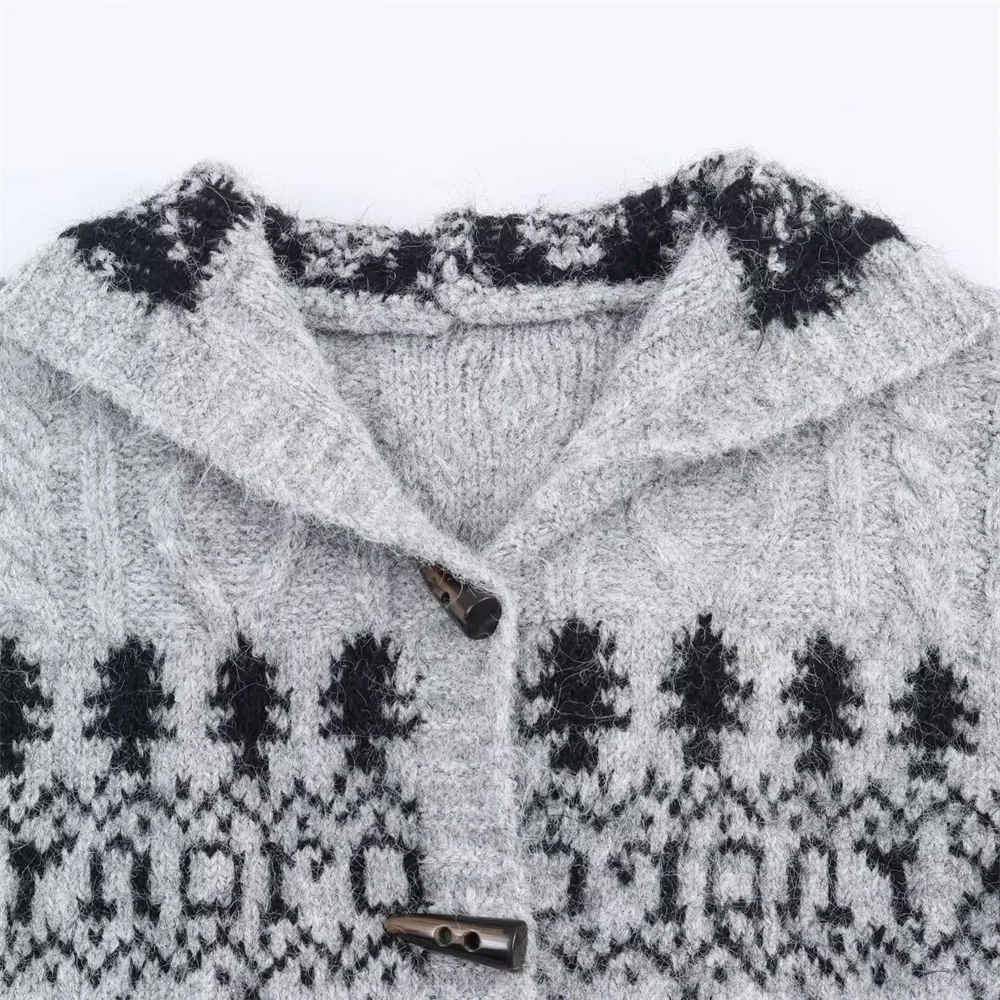 خريف جديد نمط الملابس النسائية فضفاضة بأكمام طويلة مقنعين زر الجاكار سترة محبوكة سترة عادية متعددة الاستخدامات #5