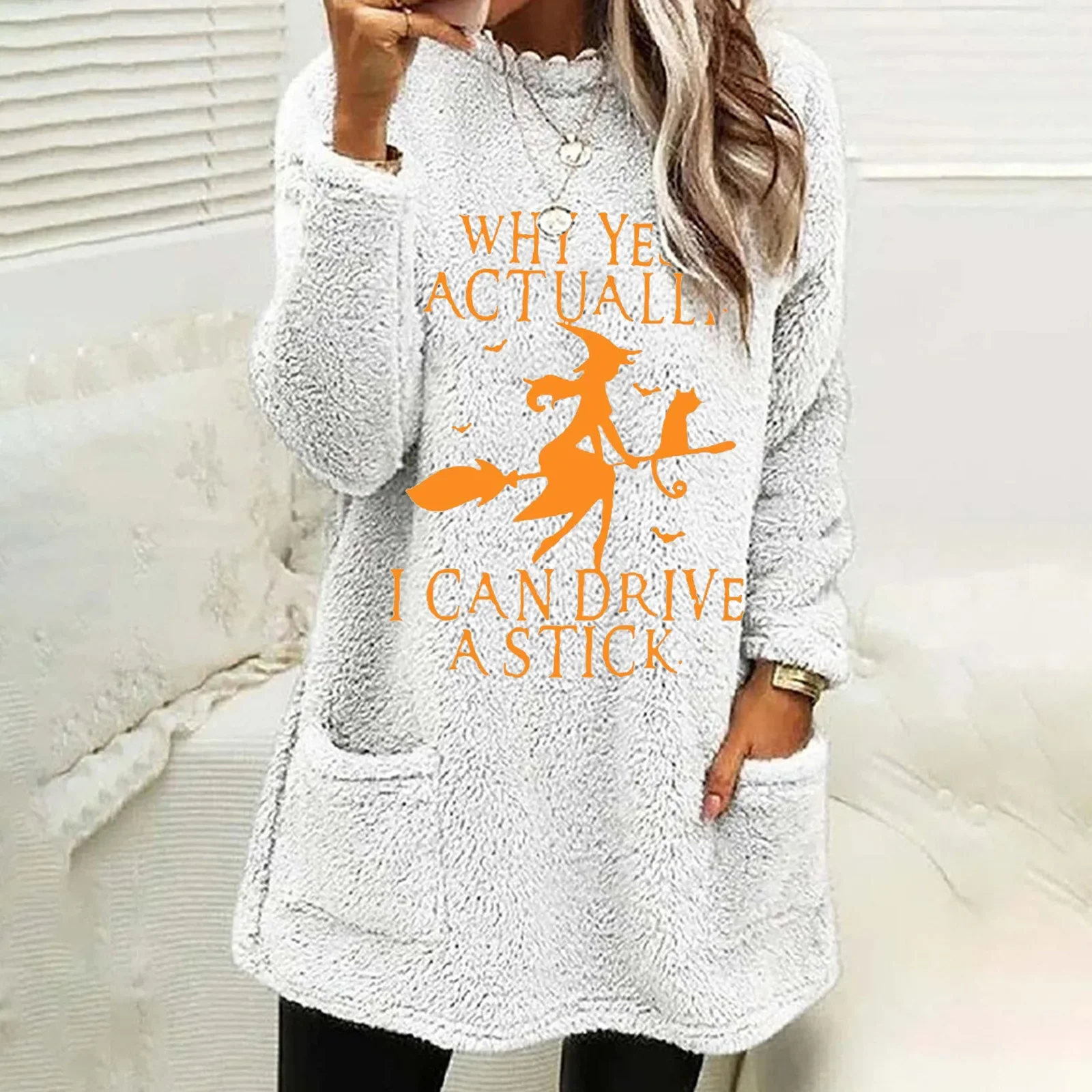 Christmas Fluffy Women Hoodie Long-sleeved Casual O-neck Pullover Autumn Winter Pocket Tops Women Korean Fashion Sweatshirts