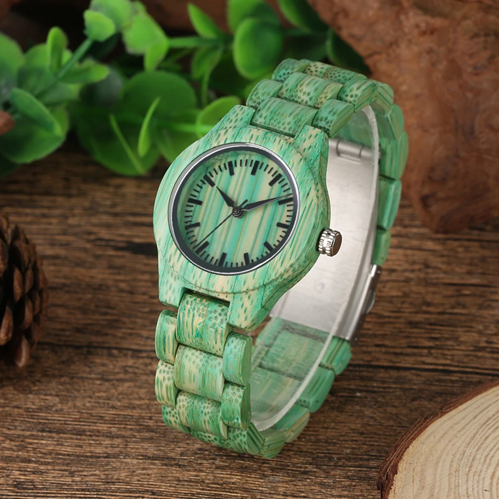 New Green Plant Theme Women's Wooden Watch Fashion Street Trend Women's Accessories Festival Best Women's Universal Gift