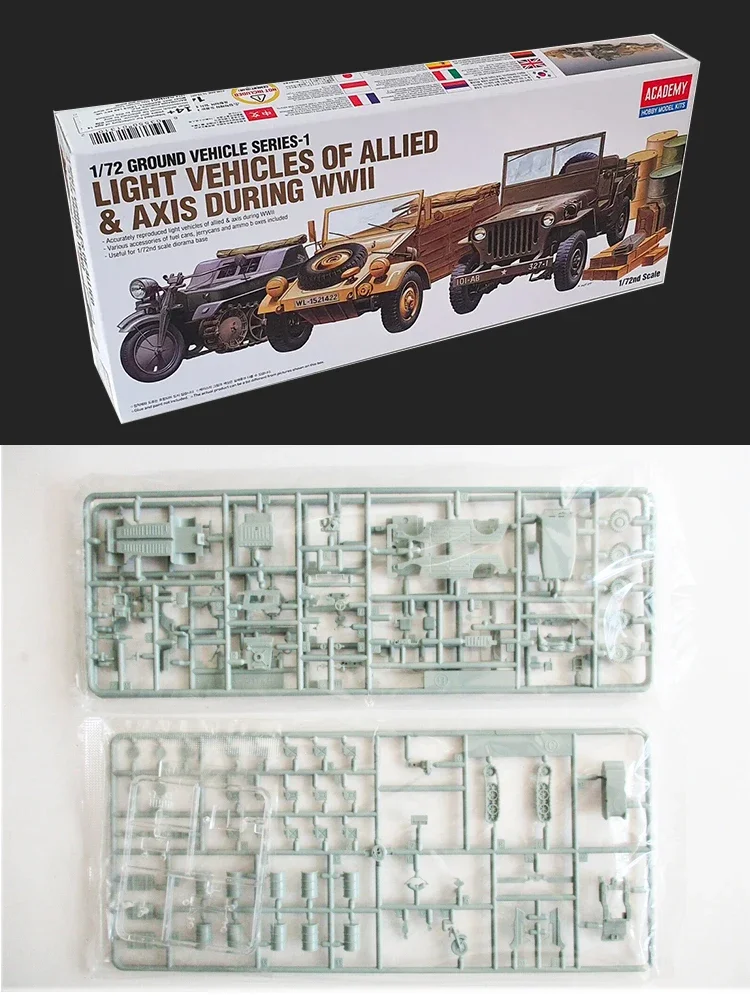 Academy Assembled Model Kit 13416 82 Jeep + Half Track Motorcycle + Willis Jeep 1/72