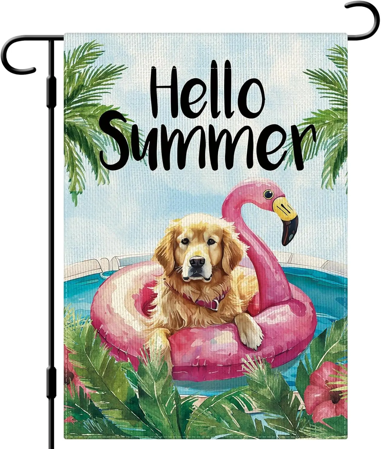 DLZDN Hello Summer Dog Garden Flag Golden Retriever Garden Flag 12×18 Inch Double Side Vertical Burlap Farmhouse Yard Flag S zzo