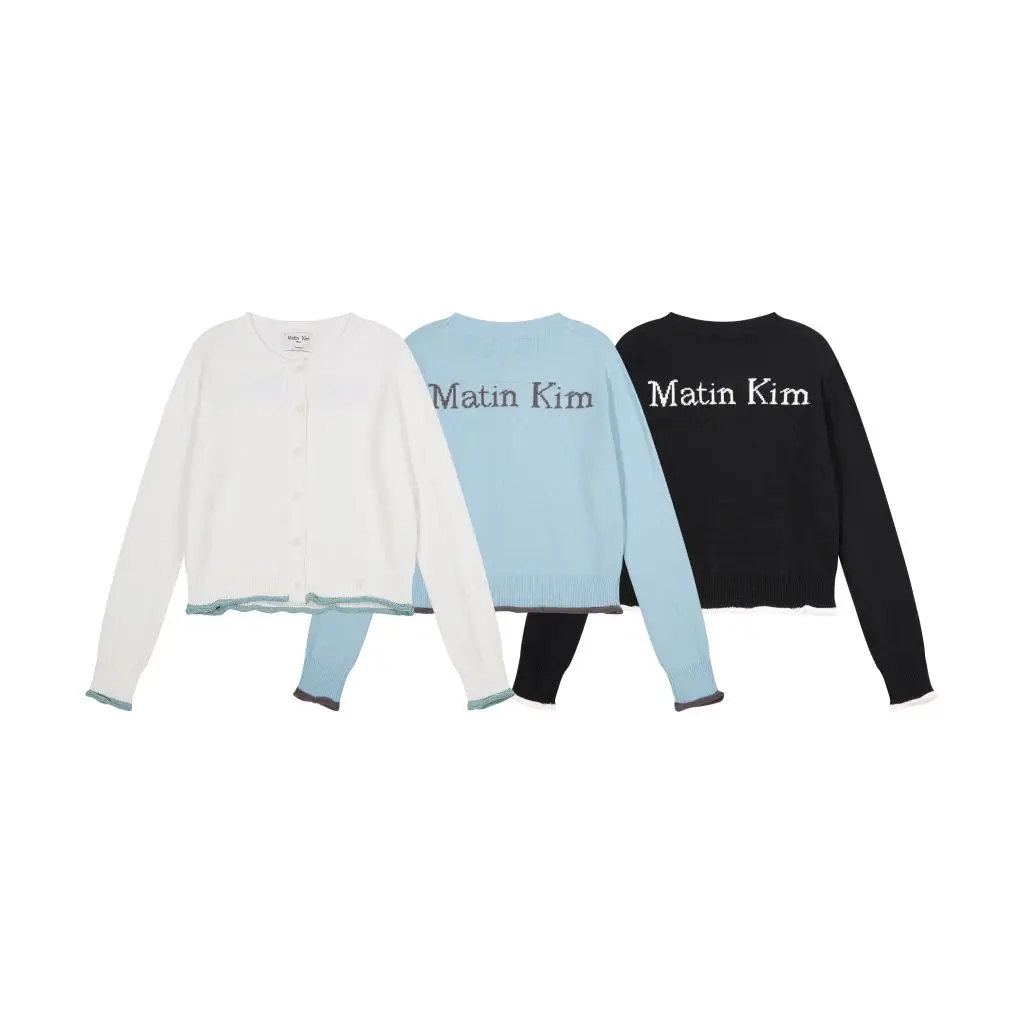 Matin Kim All Over Logo Crop Cardigan Ningning Worn Jacquard Knit Women Korean