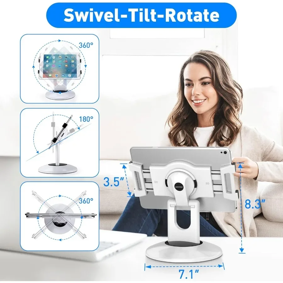 AboveTEK Quiosco al dettaglio Supporto per iPad Supporto per tablet POS commerciale rotante a 360 gradi Adatto a 613 schermi iPad mini ProBusiness Tablet girevole