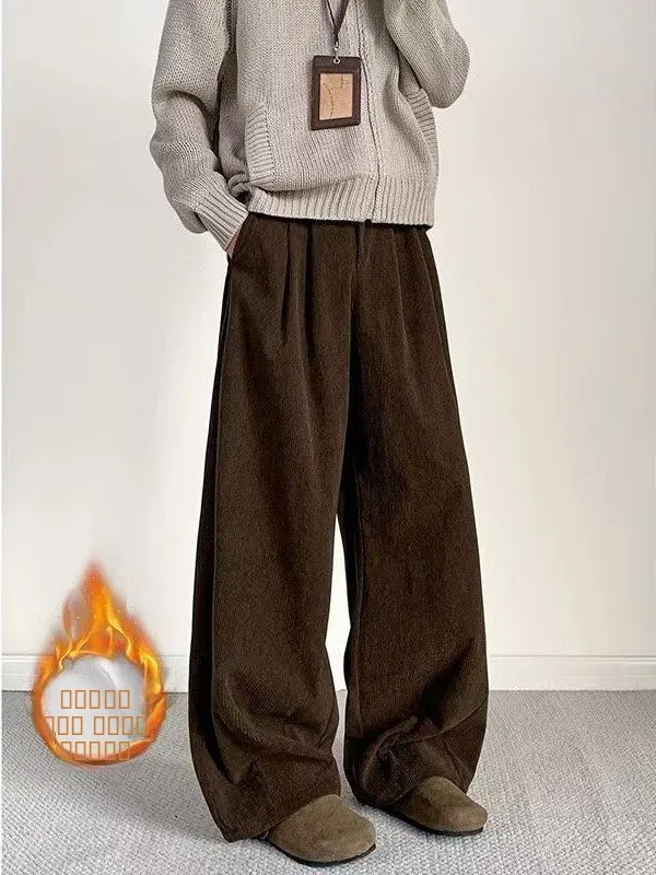 

Мужские брюки из плотного вельвета свободного прямого кроя, повседневные, утепленные, в американском стиле, модный бренд, осень-зима