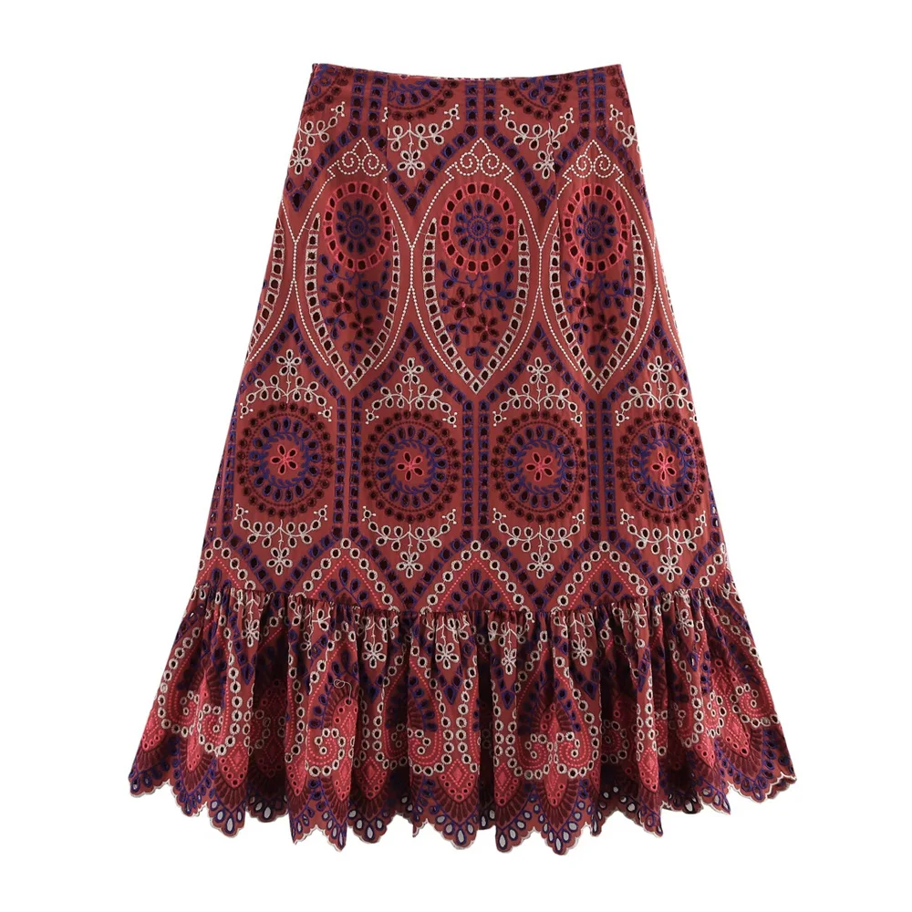 UNIZERA Women's Fashion Hollow Embroidered Round Neck Sleeveless Top Summer New High Waist A-line Half body Long Dress