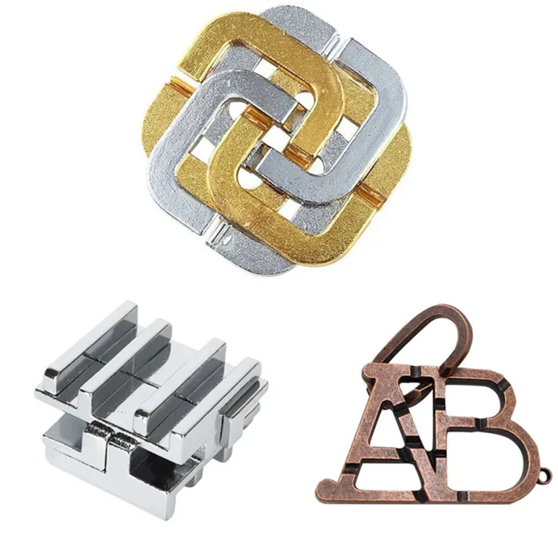 3 pçs conjunto de metal quebra-cabeça solução desbloquear brinquedo cérebro teaser iq desafio jogos liga brinquedos educativos para crianças adultos