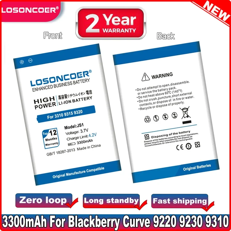 LOSONCOER 3300mAh JS1 Good Quality Battery For Blackberry Curve 9310 9320 9315 9720 9220 9230