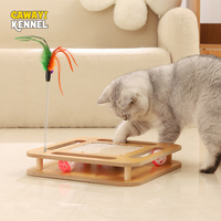 Square Multi-Level Cat Scratching Toy Wood Scratching Post with Sisal Pad & Bell Ball Feather Climbing Frame for Indoor Cats Toy