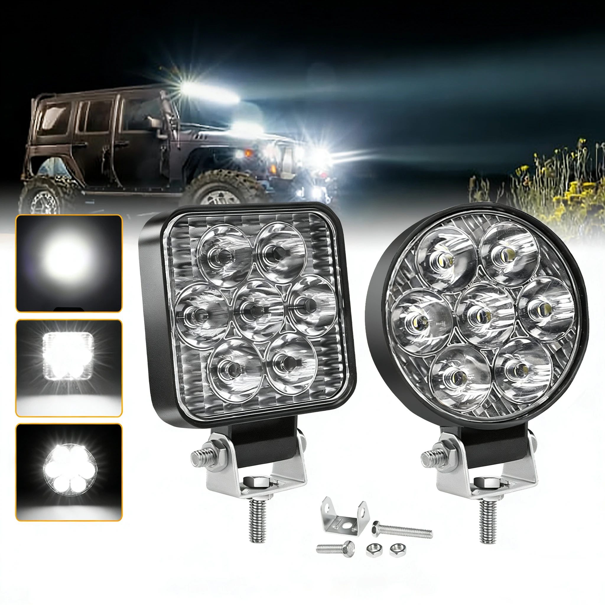 

Светодиодная рабочая фара HAOLDIE 2,5 дюйма, 6000K, белый свет, 8000 лм, противотуманная фара, сверхъяркая, IP68, для мотоциклов, грузовиков, автомобилей, внедорожников 4x4