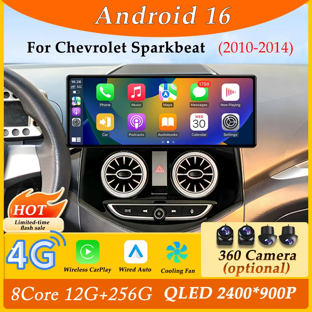 

12.3 '' for Chevrolet Sparkbeat 2010 - 2014 Ultra-thin Screen CarPlay Android 16 Car Radio Multimedia Player GPS Navigation BT