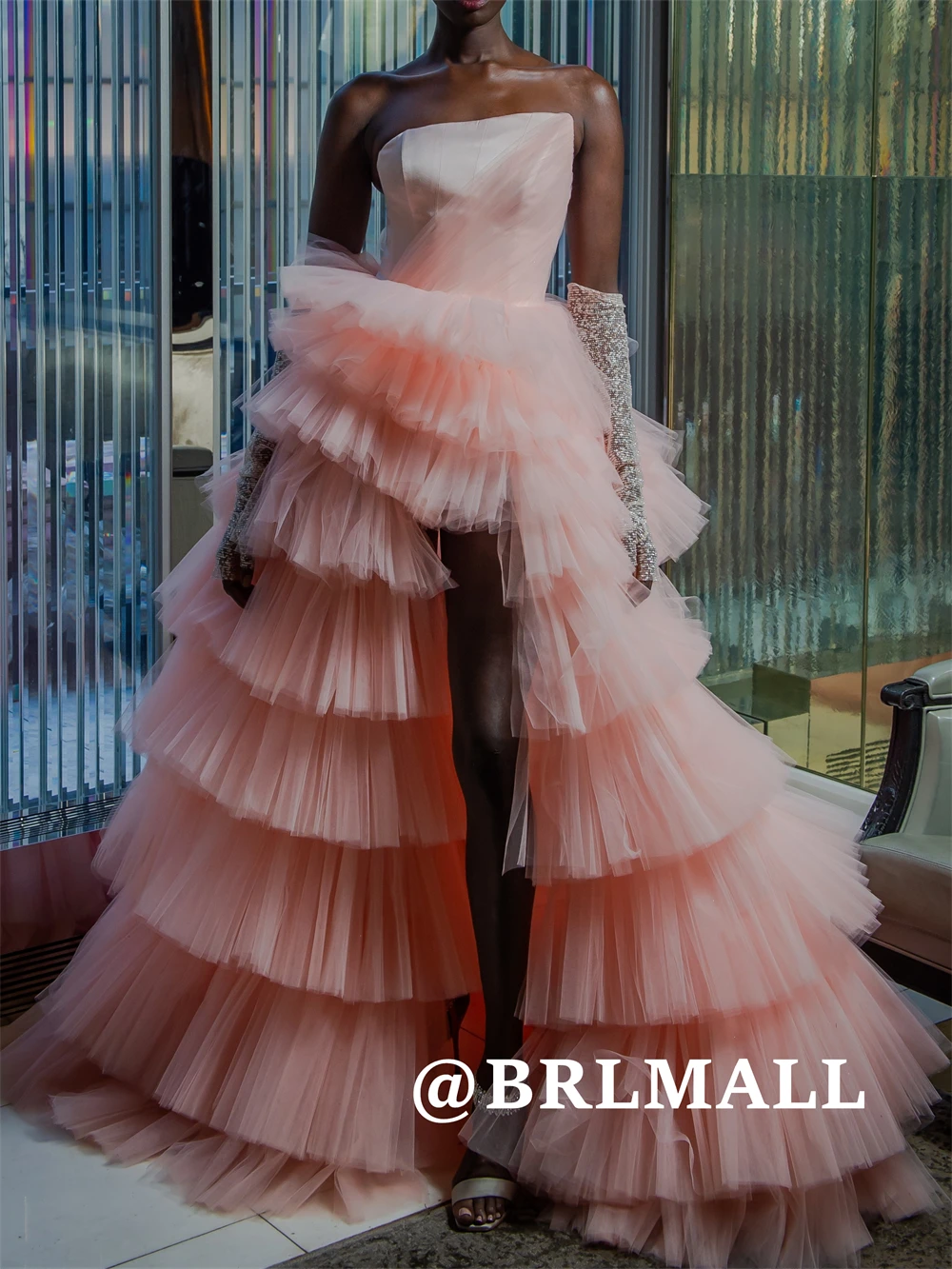 فستان حفلة موسيقية طويل من التول المتدرج للنساء من BRLMALL، فستان حفلة موسيقية سادة مخصص بدون أكمام، فساتين مناسبة رسمية عالية ومنخفضة #2