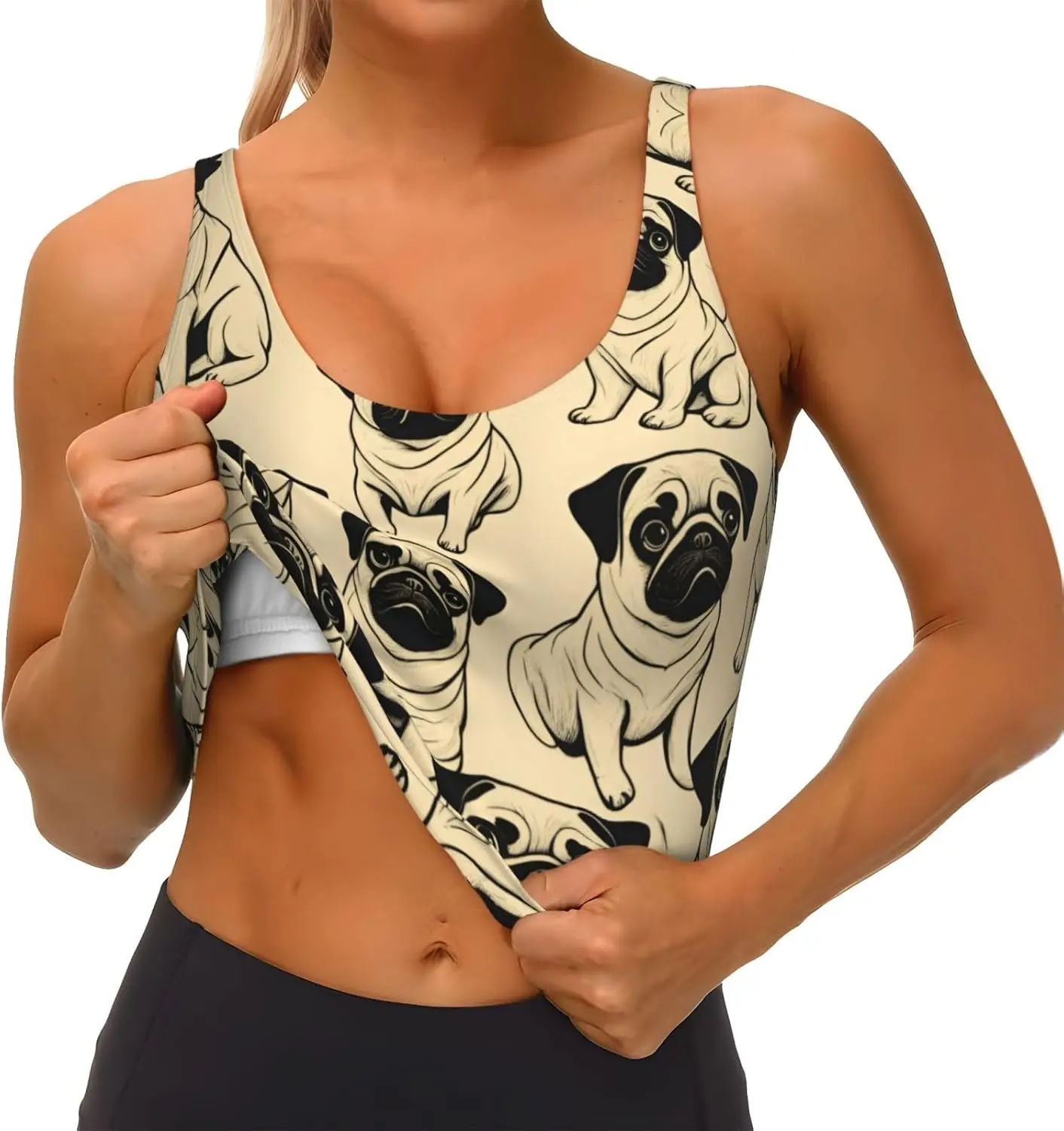 قميص بدون أكمام رياضي مطبوع عليه كلب الصلصال اللطيف للسيدات، سترة يوجا خفيفة الوزن مع حشوة قابلة للإزالة