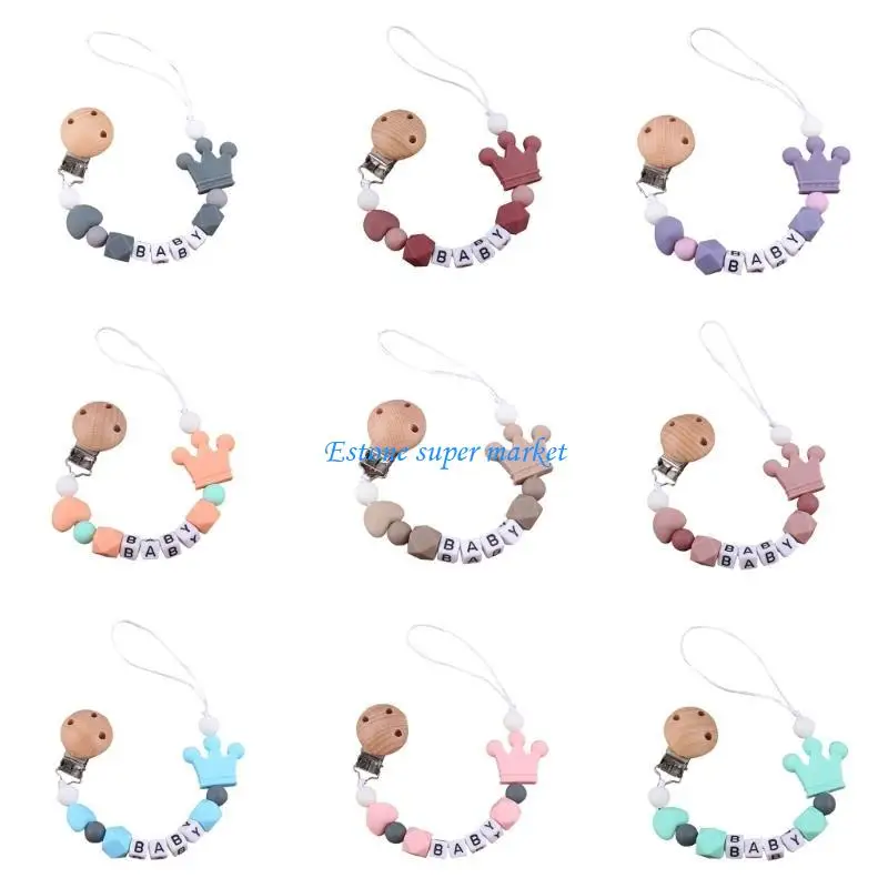 090B Silicone Pacifier Clip for Newborn Girls Boys Wooden Clips Teething Toy Gift