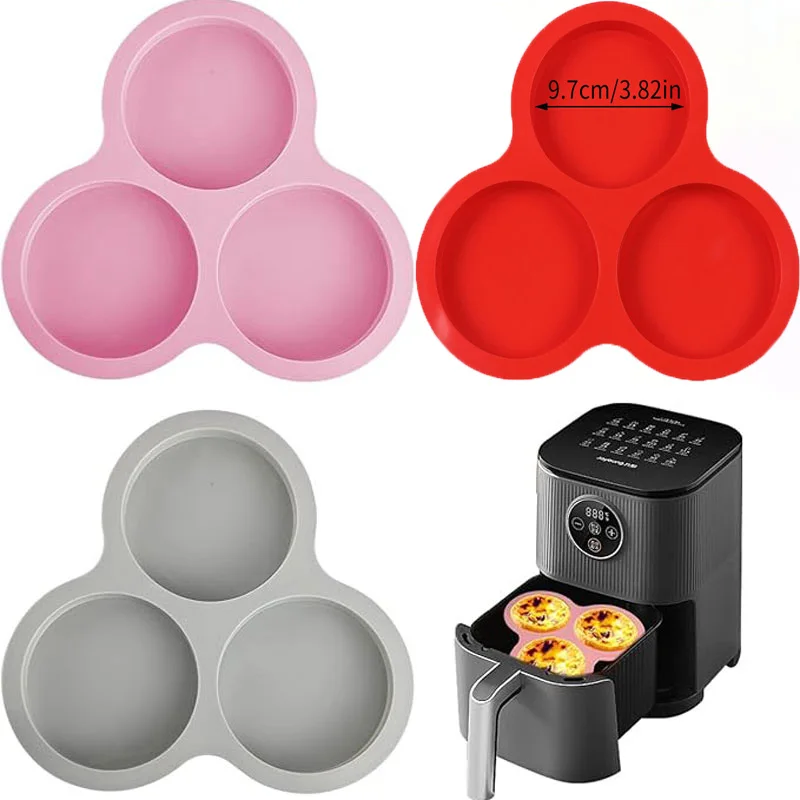 Friteuse à Air antiadhésive en Silicone pour gâteaux, poêle à muffins réutilisable à 3 cavités, tasse à muffins, moule de cuisson, accessoires de cuisine