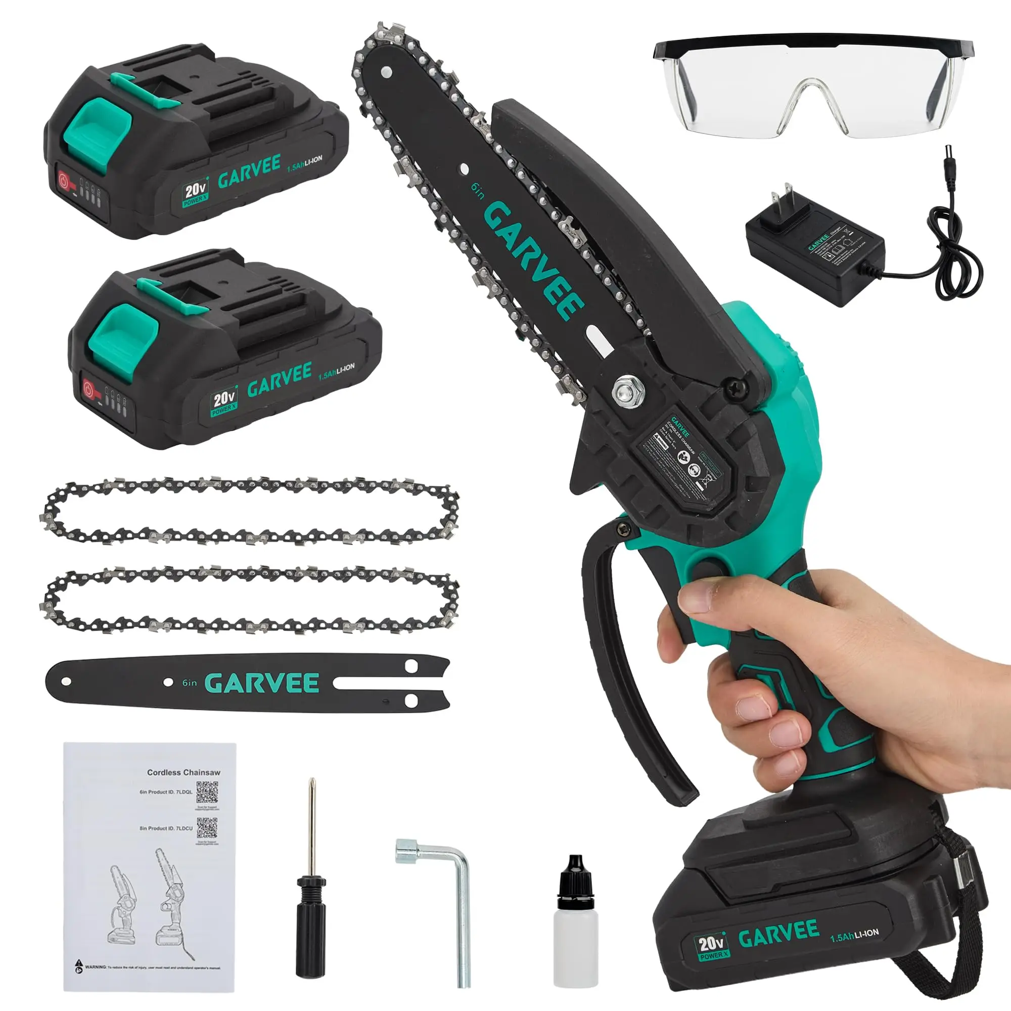 20V 8 Inch Cordless Mini Chainsaw With 2x 3000mAh Batteries, 8m/s Electric Pruning Saw With Oil Lube For Branch Wood Garden