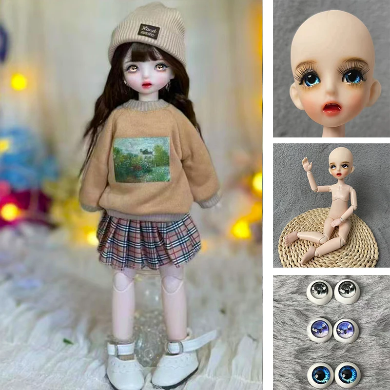 Fashion Cute 1/6 BJD Doll Full Set Dolls for Girls 30CM Doll with 3 Pair Eyes Blythe Doll Kids Girls Toy Gift ( Open Head)