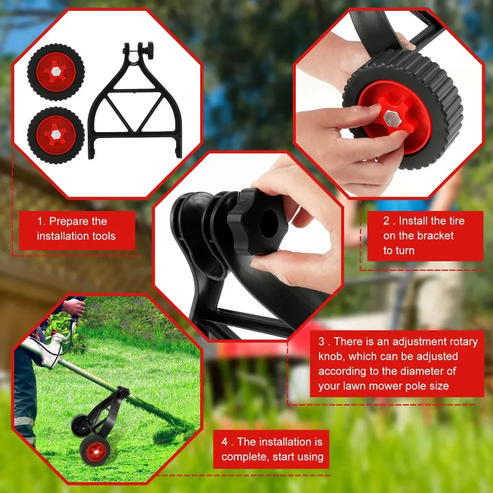 

Universal Lawn Mower Wheel Set Adjustable Stablize Mower Auxiliary Wheels Durable Save Effort Mower Wheel Attachment