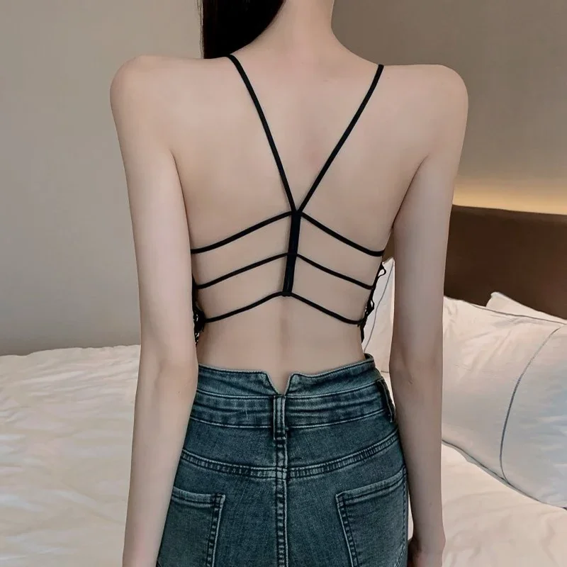 2024 Crop Tops French Retro Hollow Beauty Back Strap Sexy Strap Tanke Top Women Lace Tube Top Corset Seamless Camisole