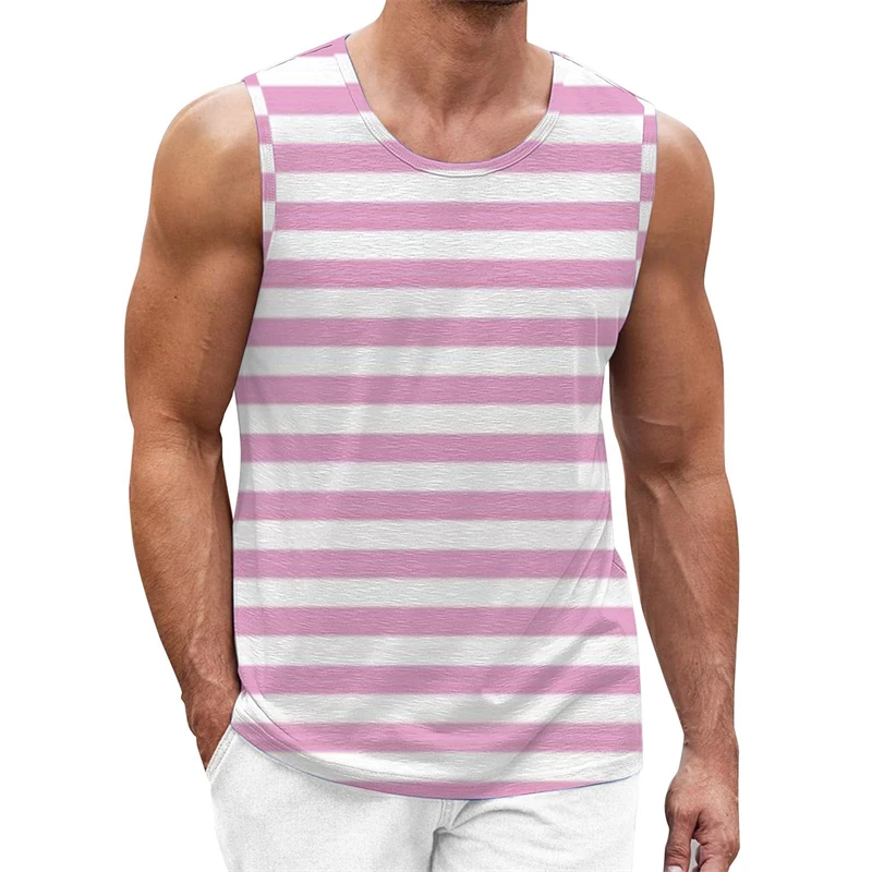 Funny Stripe 3D Print Men Tank Top Fashion Quick Dry Breathable Tees Casual O-neck Sleeveless Shirt Summer Comfortable Male Vest