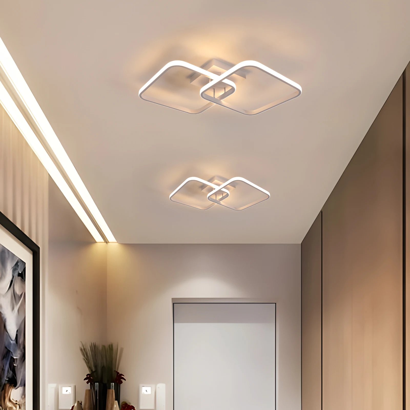 Moderne quadratische LED-Deckenleuchte, 42 W, Acryl-Kronleuchter für Küche, Esszimmer, Wohnzimmer, Studio, Büro, 3000 K, helles, warmweißes Licht – Detail 3