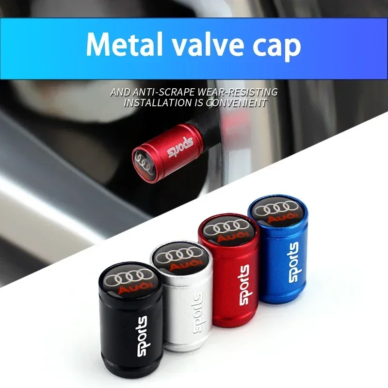 4Pcs Car Wheel Tire Air Valve Caps Metal Tyre Air Stems Cover Cap For Audi Sports Sline RS A5 A4 A3 B8 A6 C7 B9 B6 C6 Q3 Q5 Q7