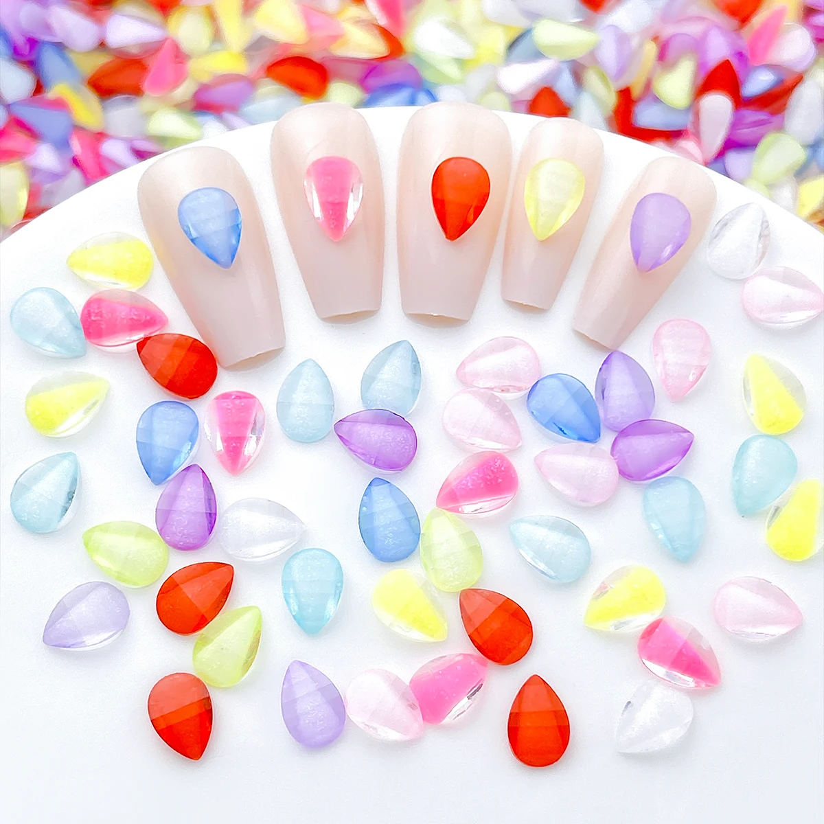 50PCS 3D Simulated Colorful Water Droplet Petals Resin Nail Art Decorations Creative Novelty Flowers Petals Nail Charms DIY Nail