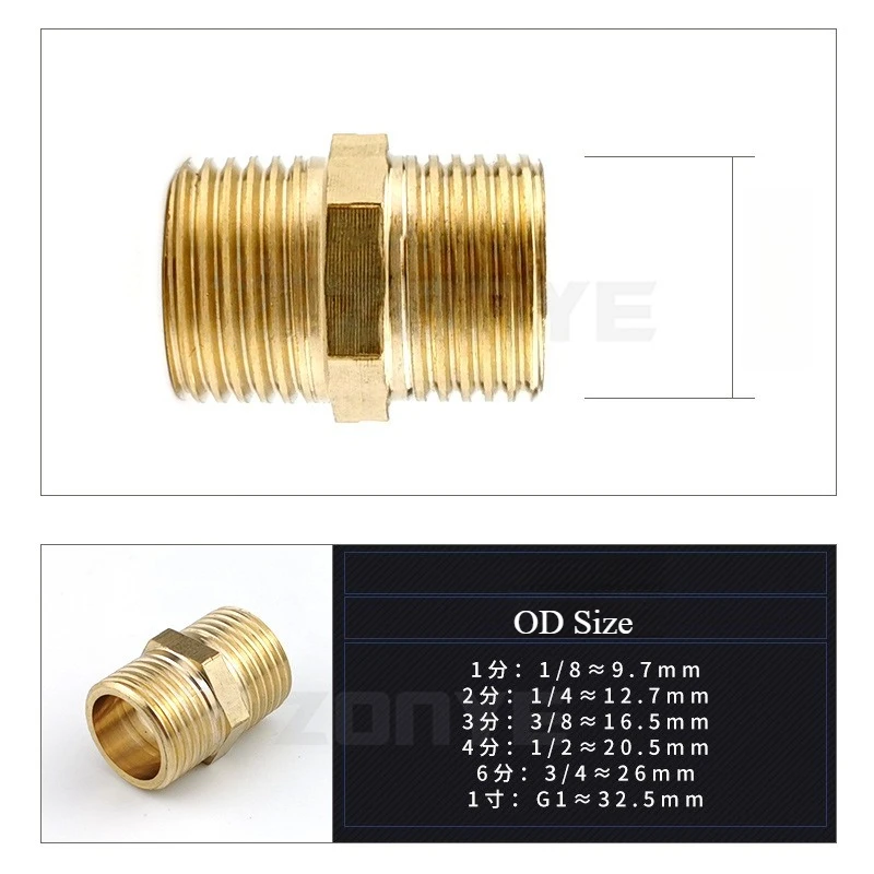 Brass Pipe Hex Nipple Fitting Quick Coupler Adapter 1/8 1/4 3/8 1/2 3/4 1 Male to Male Thread Thickened Barb Grease Quick Plug image 4