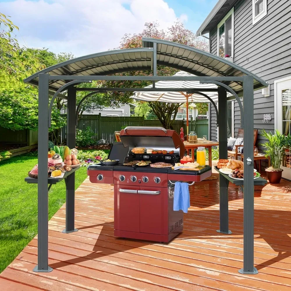

Hardtop Grill Gazebo, Outdoor BBQ Gazebo with 2 Side Shelves and Bottle Opener,