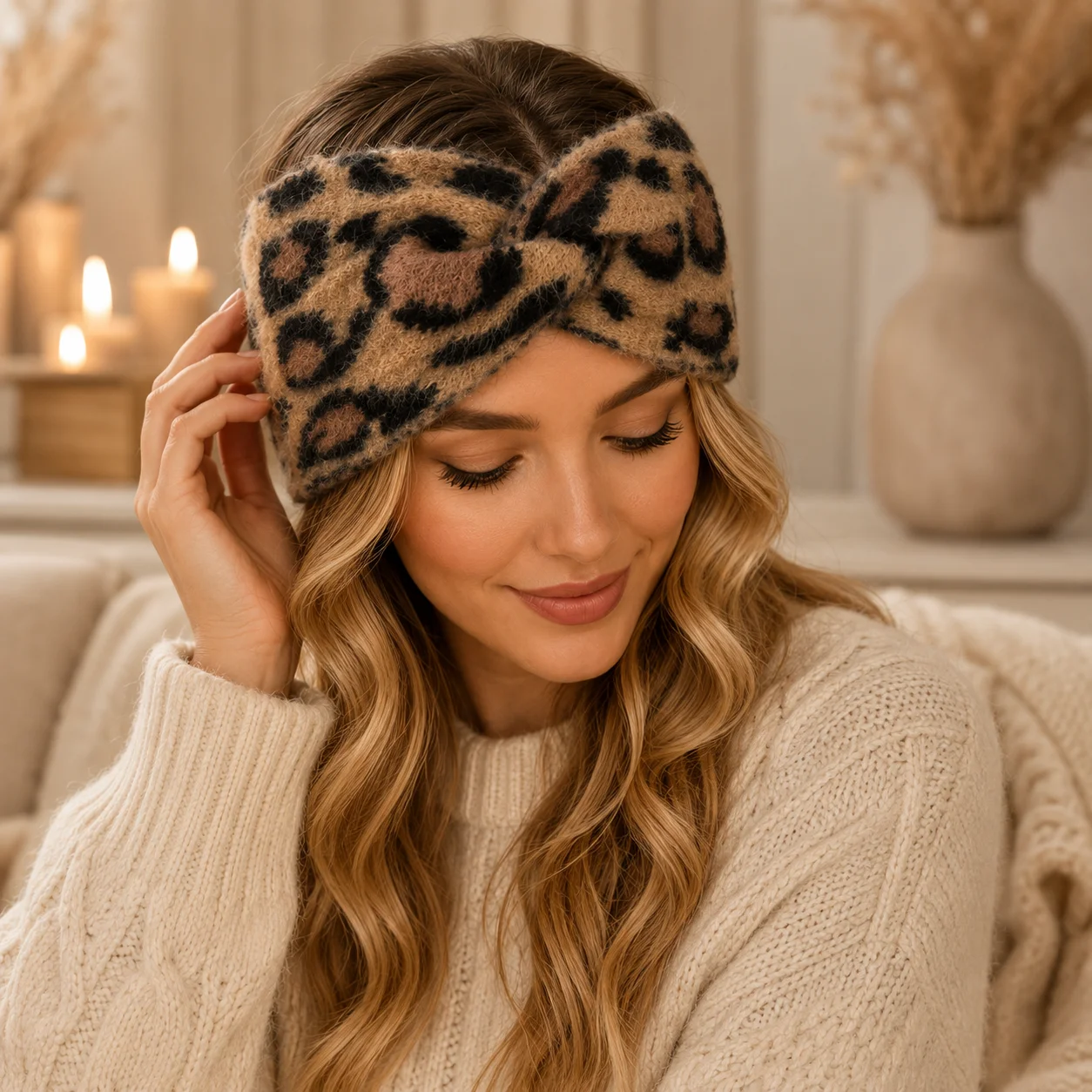 Leopard Print Knotted Headband For Women Plush Wide Hair Band Winter Fashion Hair Accessory Casual Makeup Face Wash Daily