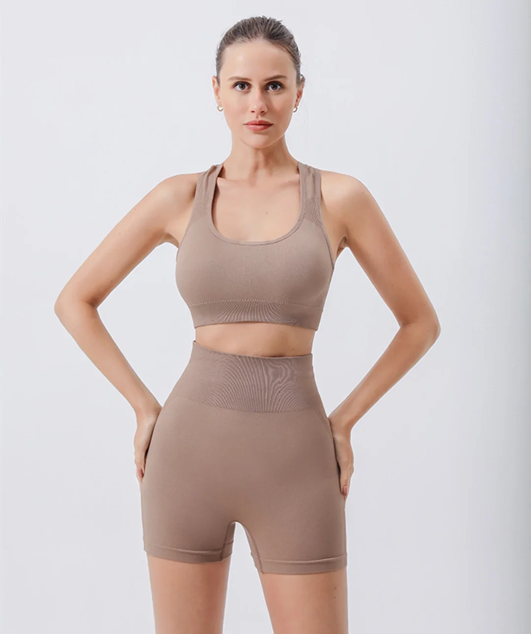 Seamless Ribbed Crop Tank High Waist Shorts Set