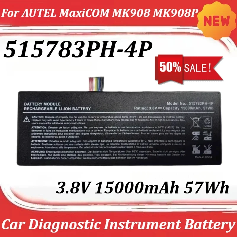 

3.8V 15000mAh 57Wh 515783PH-4P for AUTEL MaxiCOM MK908 MK908P IM608 PRO II MaxiSys Pro Elite Battery