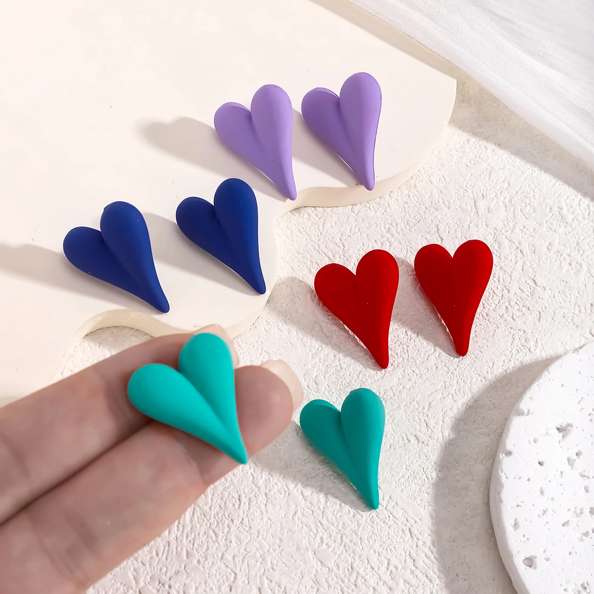 New 6pcs/set Love Heart Acrylic Stud Earrings for Women Simple Candy Color Wrinkle Peach Statement Earring Korean Jewelry Gifts