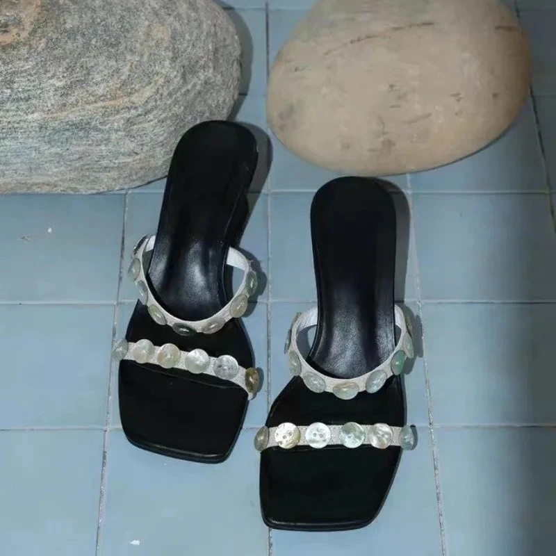 

All-match High-heeled Sandals with Special-shaped Heels 2026 Summer New Niche Retro Slippers