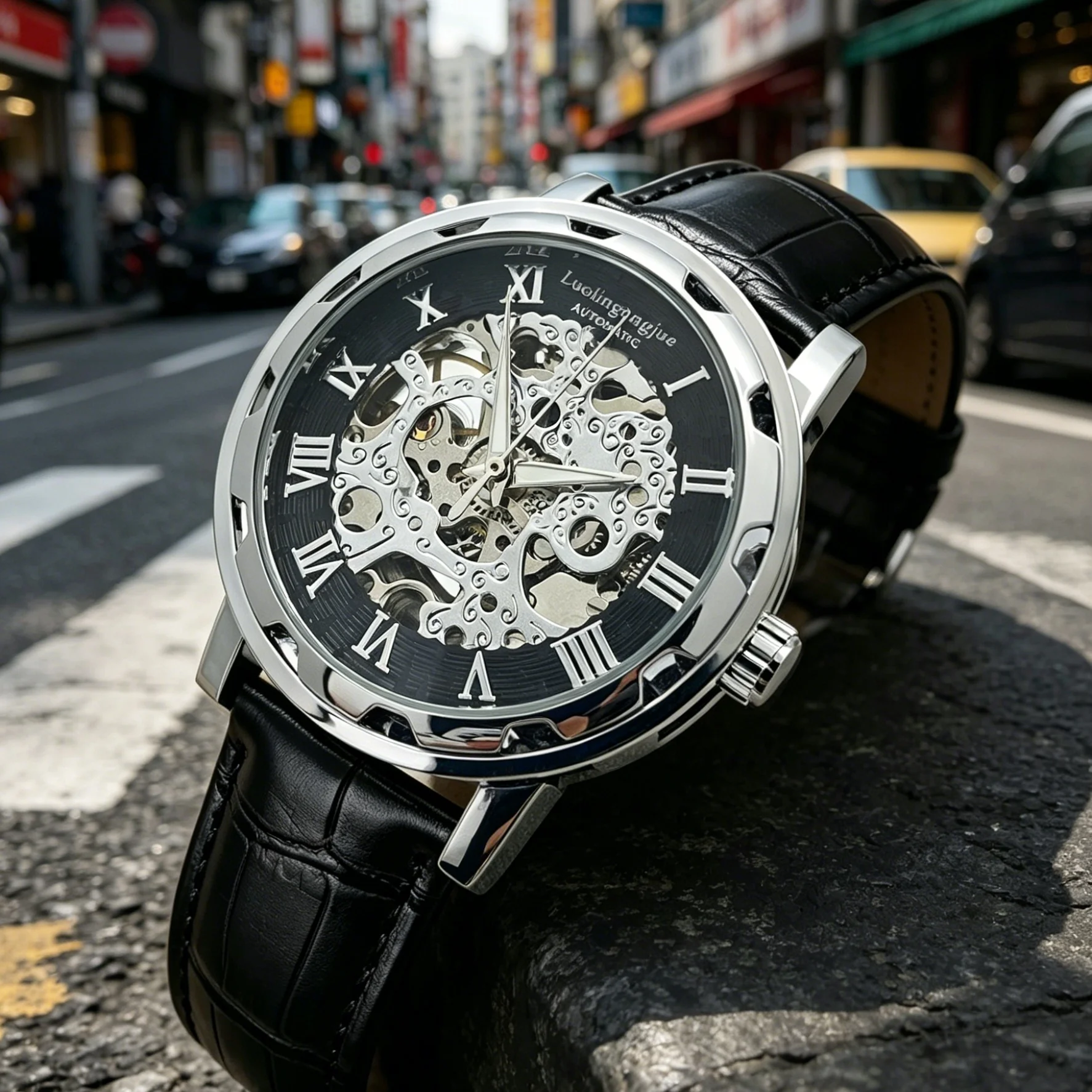 Light Luxury Trendy Men's Skeleton Automatic Mechanical Watch, Retro Roman Numeral Dial Men's Business Casual Watch, Waterproof Scratch-Resistant Luminous Strap, Unique Niche Punk Style Men's Daily Wear Gift Hot-Selling Men's Watch