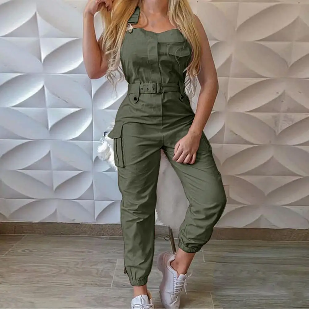 เสื้อผ้าผู้หญิงหญิงแฟชั่นแขนกุด Cargo Jumpsuit เอวสูง Street Trend ผู้หญิงยาว Jumpsuits