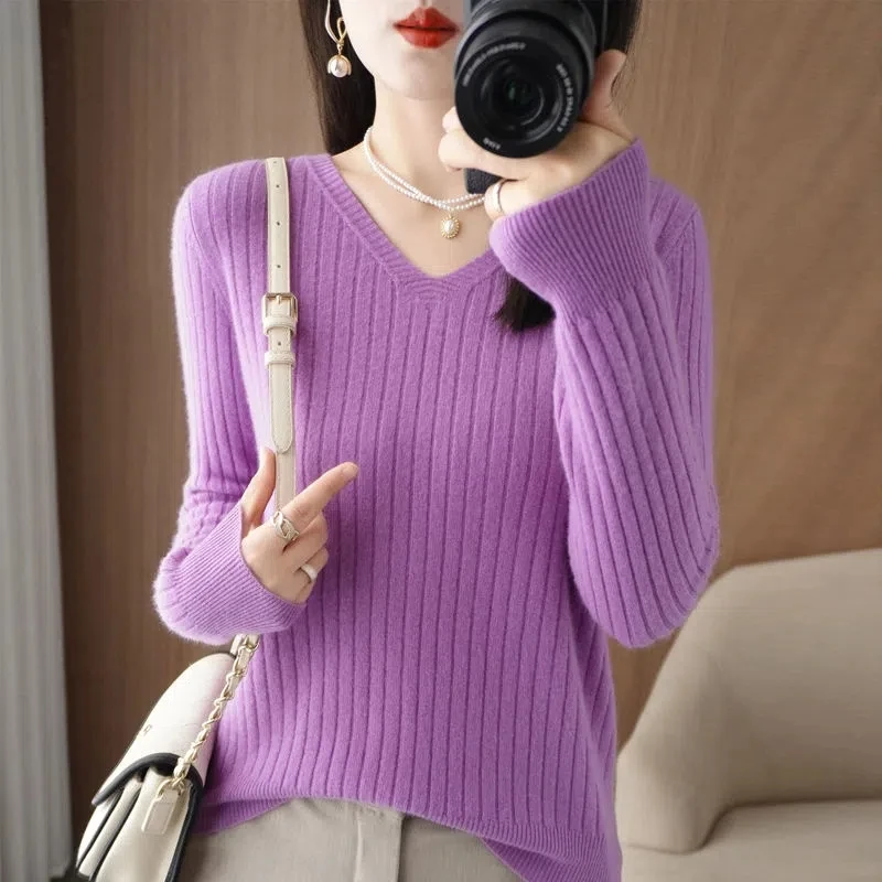 Herbst Winter frauen Pullover Pullover 2025, Neue Feste V-ausschnitt Elastische Gestrickte Pullover Jumper Kurze Unterwolle Casual Weibliche Tops